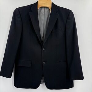 Oscar de la Renta Men's 46L Black 100% Wool Blazer Classic Two Button Coat